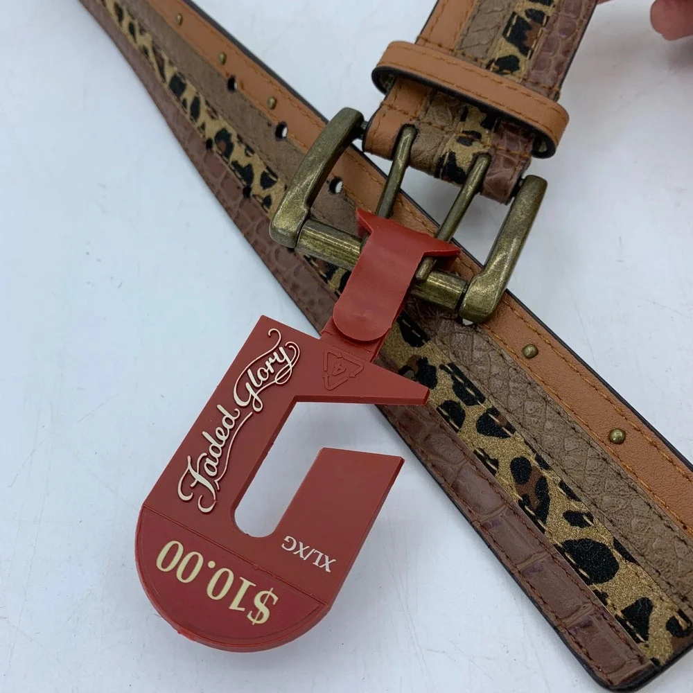 Vtg Y2K Faded Glory XL Leopard Print Studded Western Belt Safari Cowgirl Western